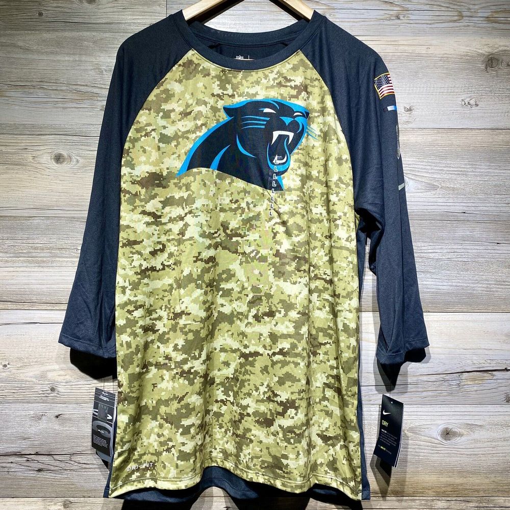 Nike Tee NFL Carolina Panthers Camo Salute To Service Shirt Mens L Athletic Cut
